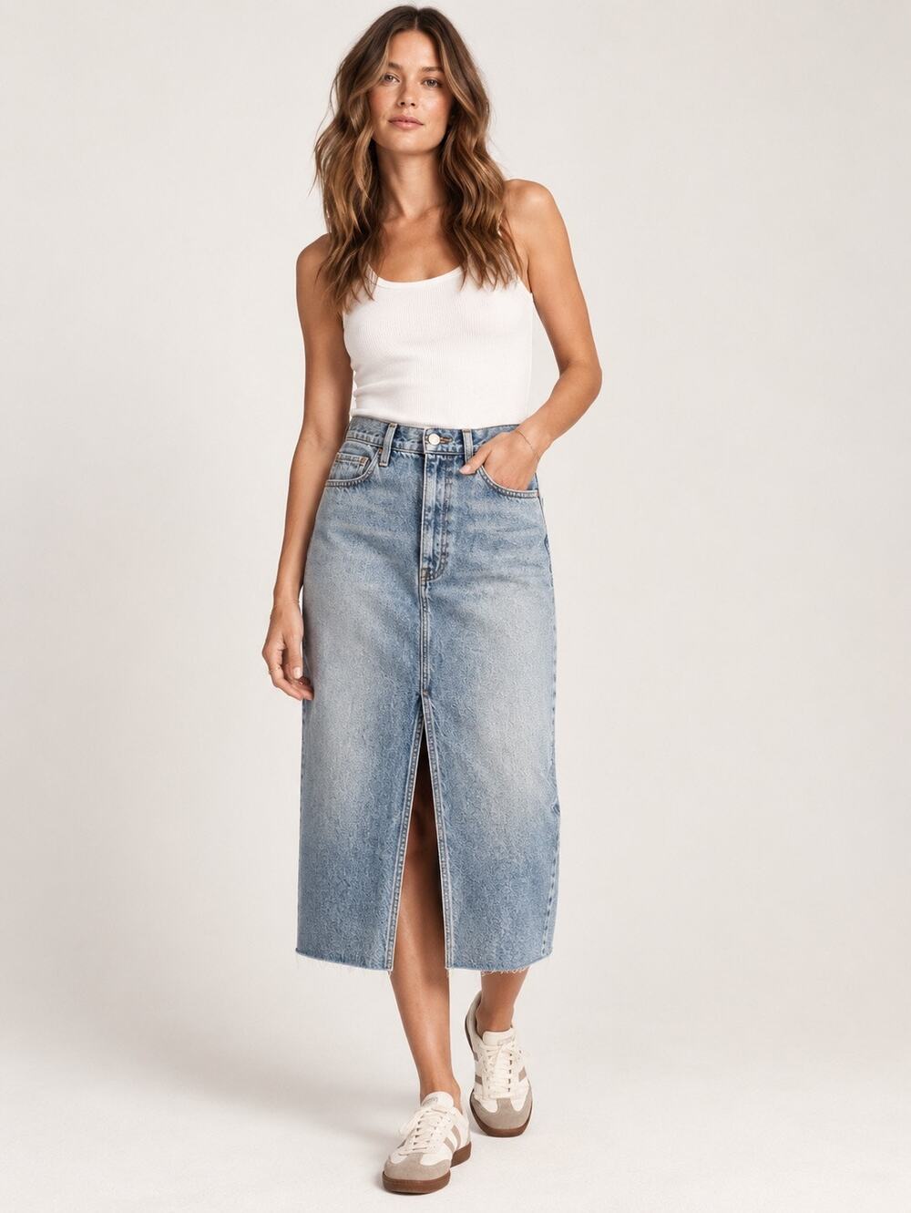 Pistola Alice Denim Midi Skirt Skylar Wash Size 27